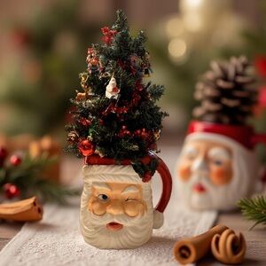 Santa Claus Winking Mug Centerpiece New Large Height  7” Across 5” Vase only